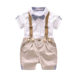 CosmicKolors® Stylish Gentleman Half Sleeves Shirt and Suspender Style Shorts Set | White Formal Clothing Set for Baby Boys