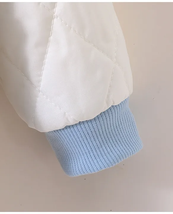 Kookie Kids Full Sleeves Front Open Winter Wear Fur Romper with Text Embroidery - Light Blue - Image 5