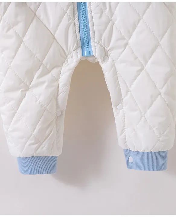 Kookie Kids Full Sleeves Front Open Winter Wear Fur Romper with Text Embroidery - Light Blue - Image 6