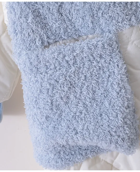 Kookie Kids Full Sleeves Front Open Winter Wear Fur Romper with Text Embroidery - Light Blue - Image 7