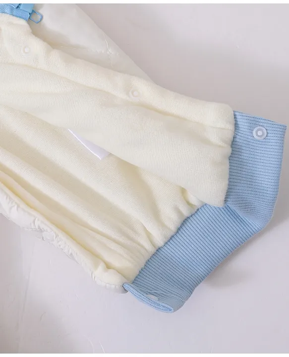 Kookie Kids Full Sleeves Front Open Winter Wear Fur Romper with Text Embroidery - Light Blue - Image 9