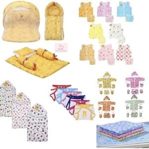 Infantbond 56 in 1 Baby Products All New Born Combo | Gift Set | Baby Essentials | Hospital Kit | Baby Clothes | Maternity Essentials | Infant Essentials | Baby Shower | Complete Daily Items Combo(0-6 Months) (Star) (Yellow for Baby Boy & Baby Girl)