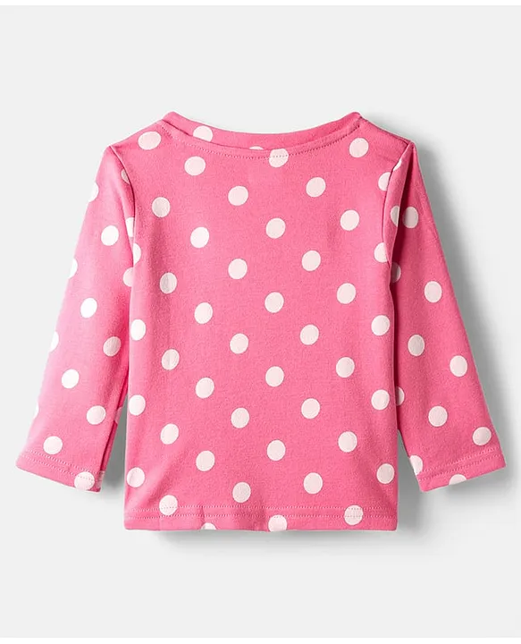 Babyhug Cotton Knit Full Sleeves Co-ords Night Suit with Polka Dot Print - Pink - Image 3