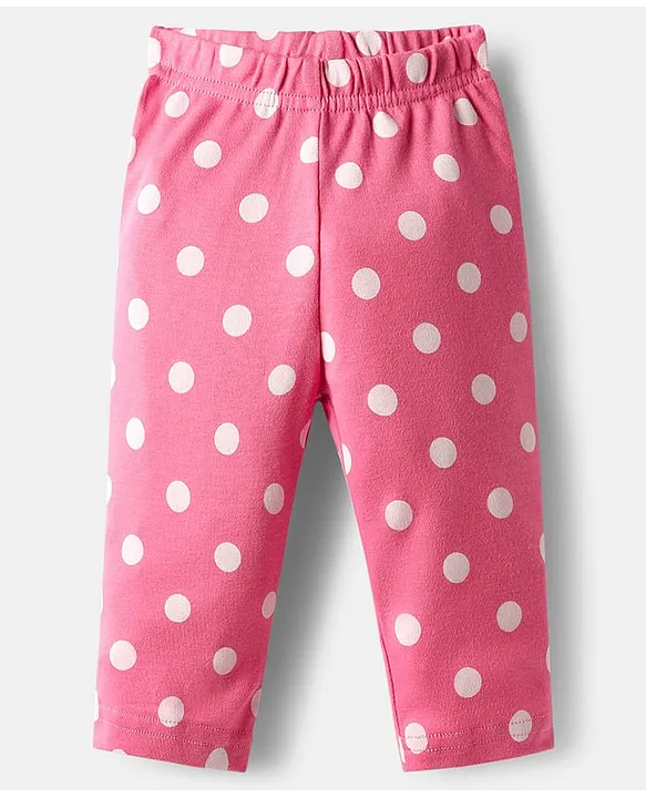 Babyhug Cotton Knit Full Sleeves Co-ords Night Suit with Polka Dot Print - Pink - Image 4