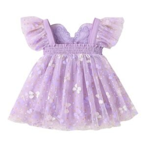 Hopscotch Girls Ruffled Sleeves Lavender Butterfly Whisper Onesie Dress