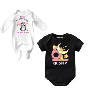 My 1st Daughter's Day Baby Jumpsuit&Babyrobe 6 Months Baby Romper,New Born Baby Customised Name Baby Dress for Girl, Combo Set -