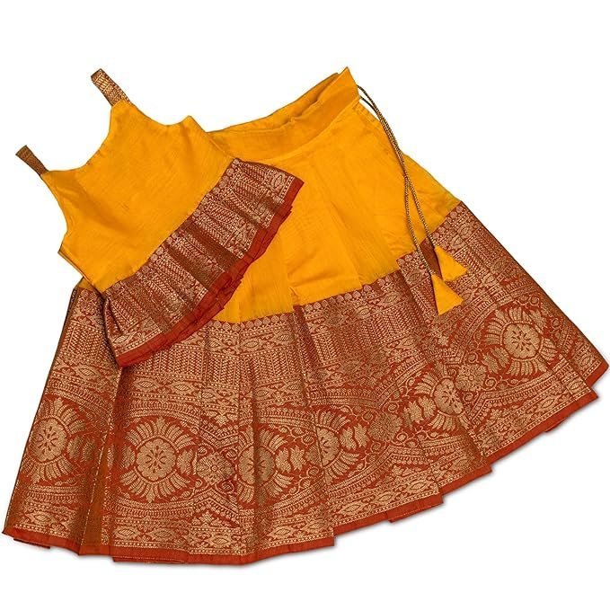 Picksparrow Baby Girl Pattu Pavadai/Kids Lehenga Choli (Pleated Top)