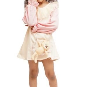 OG BABY Cute Teddy Design Knee-Length Dress for Girls| Adorable Outfit| Soft & Comfortable Fabric| Birthday Celebration Frock for Kids (White)