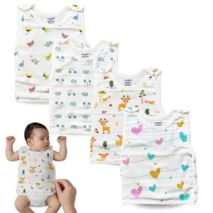 100% Organic Cotton Newborn Baby Jablas | Pack of 4 Unisex Muslin Book-Style Jablas | Soft, Breathable & Easy to Wear for Newborns | Double Layer Muslin + Cotton for Gentle Skin