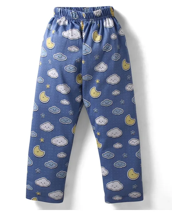 Teddy Sinker Knit Full Sleeves Co-ords Night Suit With Cloud Print - Blue - Image 4