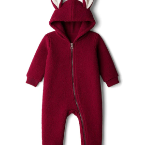 Kanvin Knit Full Sleeves Fur Winter Wear Romper With Ear Applique - Maroon