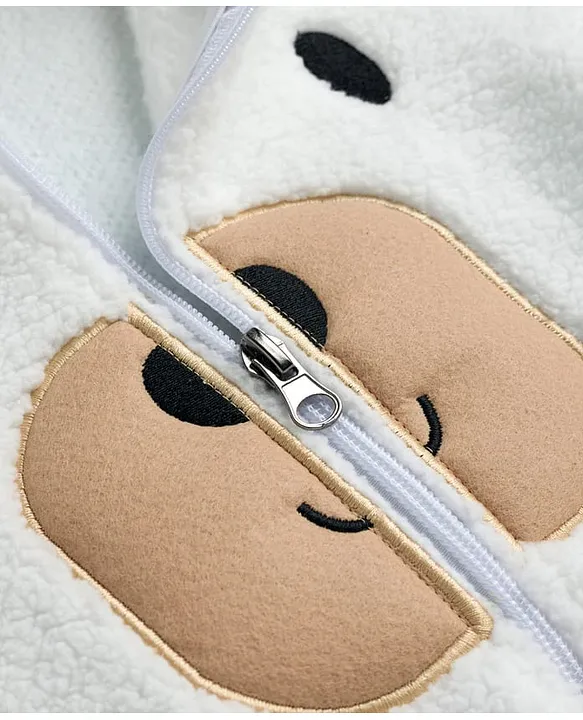 Kanvin Knit Full Sleeves WInter Wear Romper With Ear & Face Applique - White - Image 3